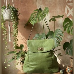 Bueno Lime Green Faux Leather Backpack Shoulder Bag Large